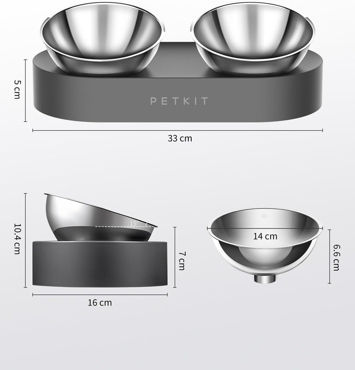 Stainless Steel Tilted Non-Slip No-Spill Pet Feeding Bowl