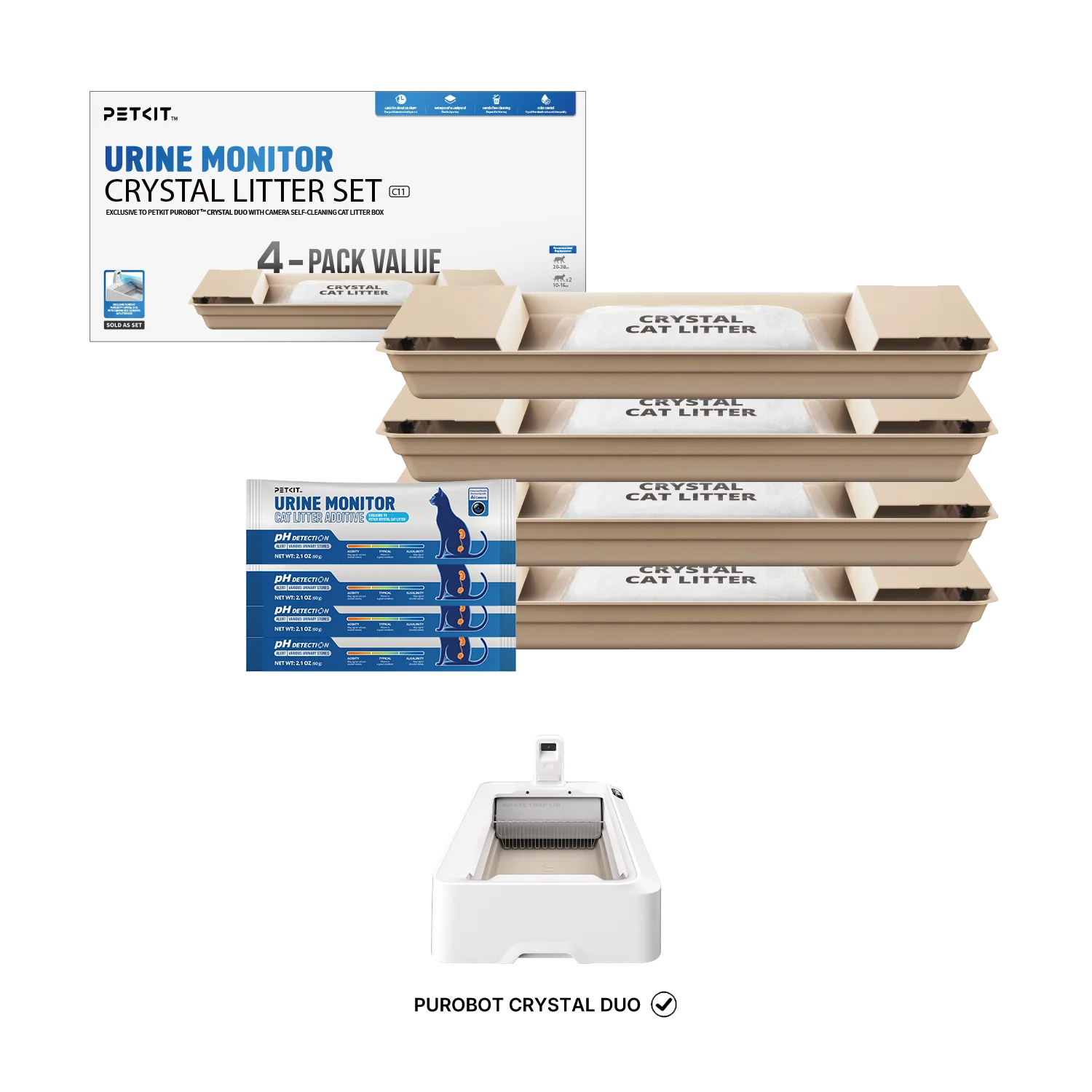 Urine Monitor Crystal Litter Set (pH Detection) - 4 Packs